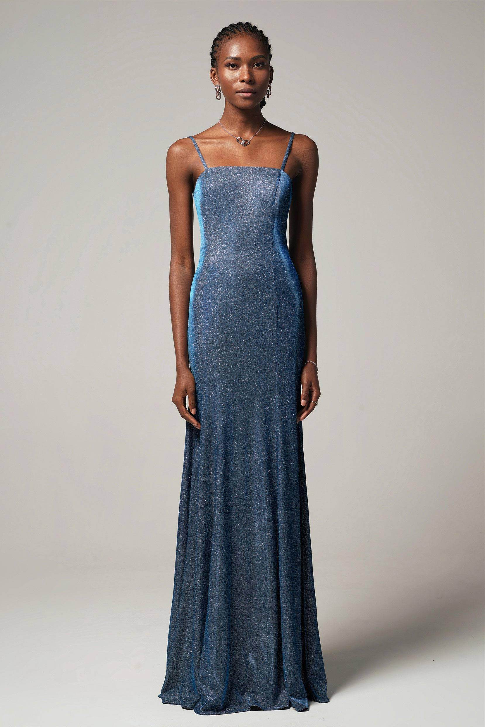 Sheath-Column Floor Length Gold Dusting Fabric Dress CS0240 - COCOMELODY